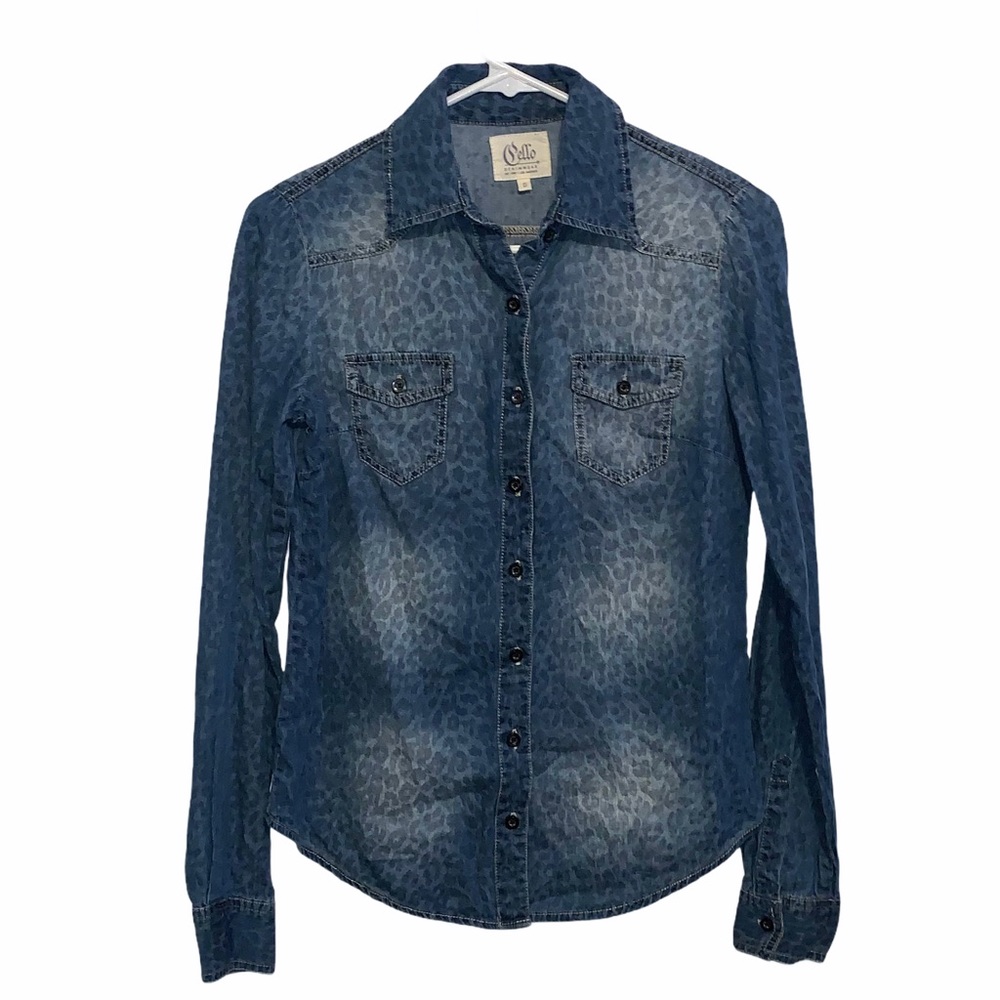 Cello Denimwear animal print jean button up top S
